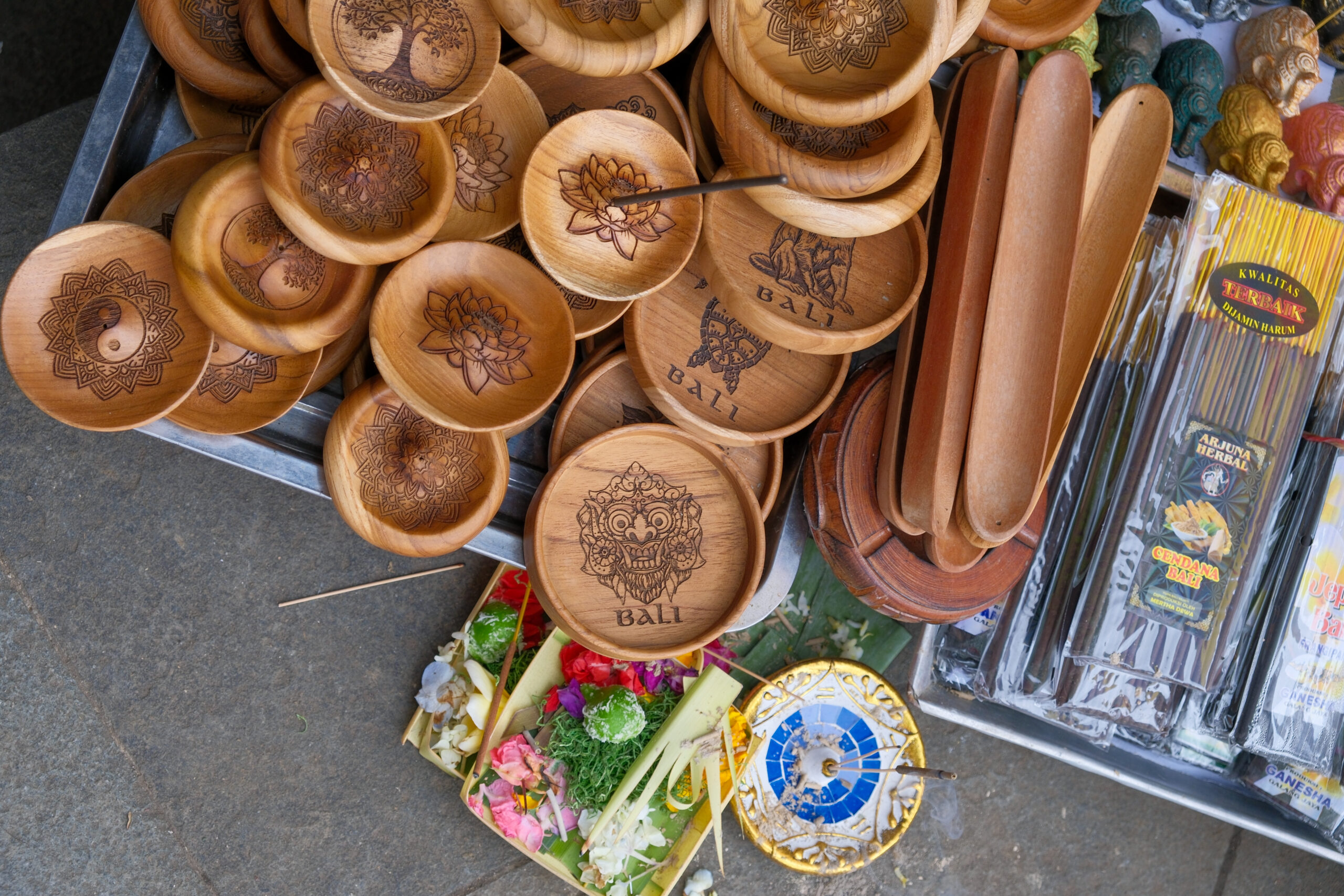 Balinese souvenir - Handcrafted wooden souvenirs in Ubud Art Market in Bali, Indonesia