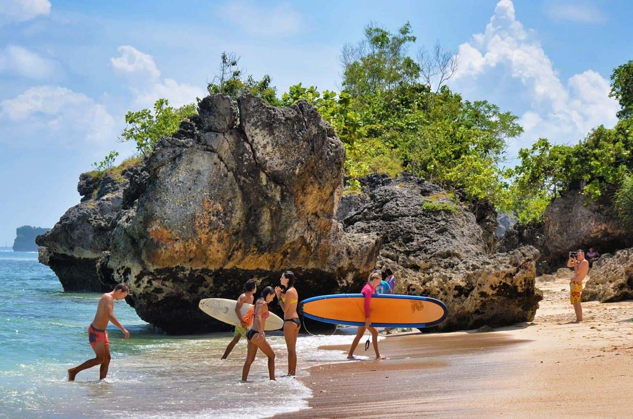 Padang Padang Beach with Surfers