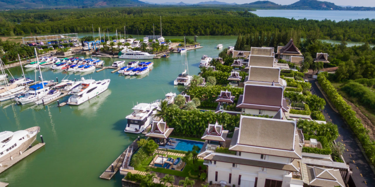 Yachts and Villas on Phuket Marina Aerial Shot
