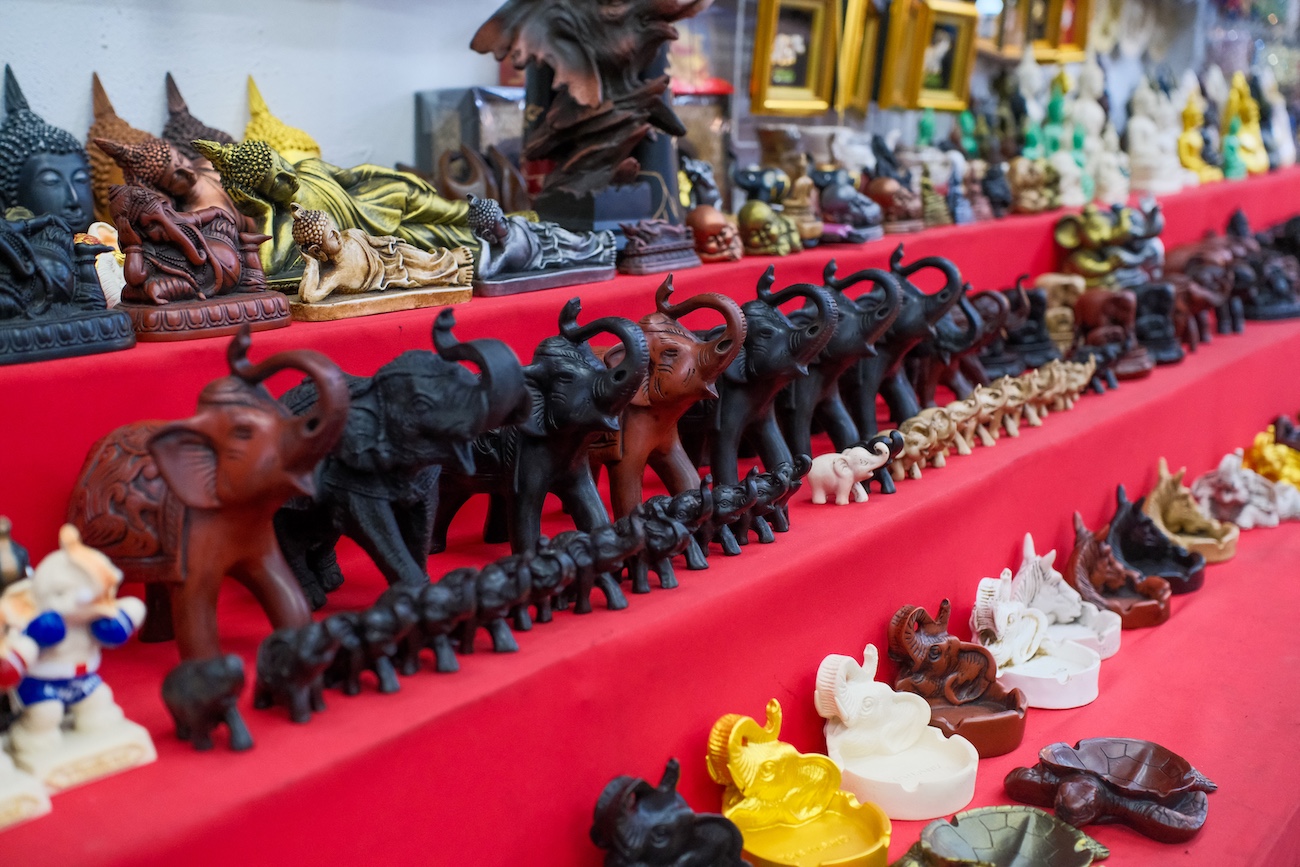 Wooden elephants from the OTOP market in Patong.