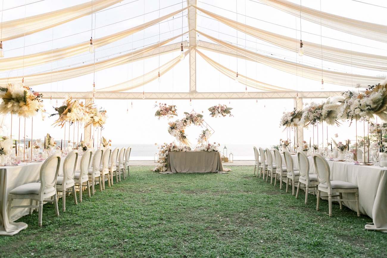 Villa Aye's exterior is transformed into a breathtaking event area for the evening's festivities